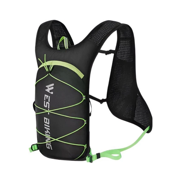 CarryQuest® -  7L Ultralichte Fietsrugzak + 2L Water Bag - Waterbestendige Nylon/PU Mini Backpack - Rugventilatie - Verstelbare Schouderbanden - 28x18x10 cm - Zwart