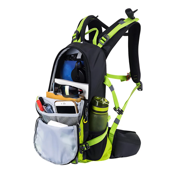 CarryQuest® - 20L Fietsrugzak Schoudertas - Nylon Hydratatierugzak met Regenhoes, Hydratatie-indeling, Rugventilatie & Front-/Toploader - 47x28x16 cm - 2 Kleuren