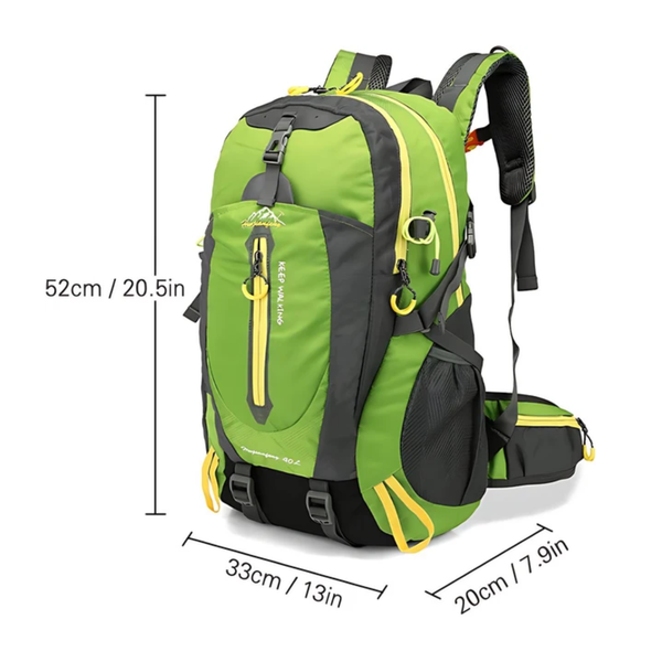 CarryQuest® - 40L Opvouwbare Fietsrugzak - Waterafstotende Nylon Outdoor Rugzak met Ademend Rugpaneel, Borstband, Heuptas & Toploader - 44x26x9 cm - Donkergroen