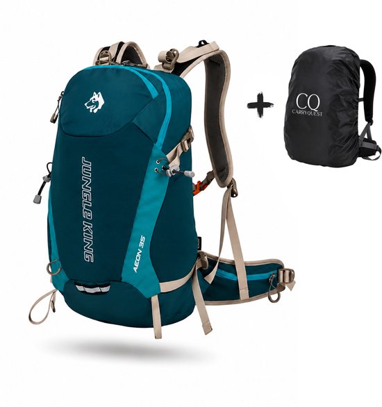CarryQuest® - 35L Unisex Wandelrugzak - Lichtgewicht Nylon Hiking Backpack met Regenhoes, Rugventilatie, Ademend Draagcomfort & Meerdere Vakken - 50x33x19 cm - Blauw