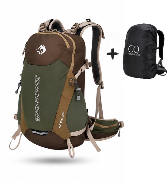 CarryQuest® -  35L Unisex Wandelrugzak - Lichtgewicht Nylon Hiking Backpack met Regenhoes - Rugventilatie - Ademend Draagcomfort - 50x33x19 cm - Groen