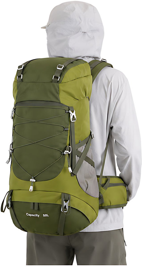 Wandelrugzak 50L waterdicht nylon met regenhoes en schoenenvak - 5 Kleuren