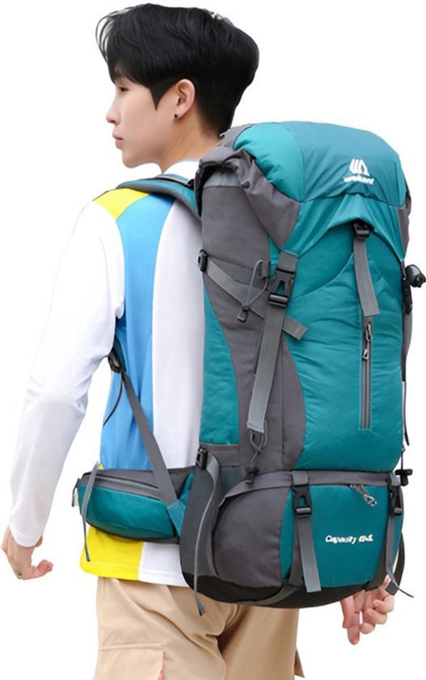 Bergbeklimmingsrugzak 70L waterdicht nylon met regenhoes en rugventilatie - 5 Kleuren