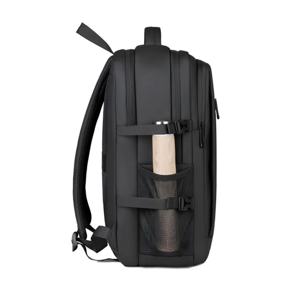 CarryQuest® - Laptoprugzak Heren 16-inch - Duurzaam Canvas + Leren Accenten - Lichtgewicht & Ruim - Studentenboekentas voor - Motorreizen - Zwart