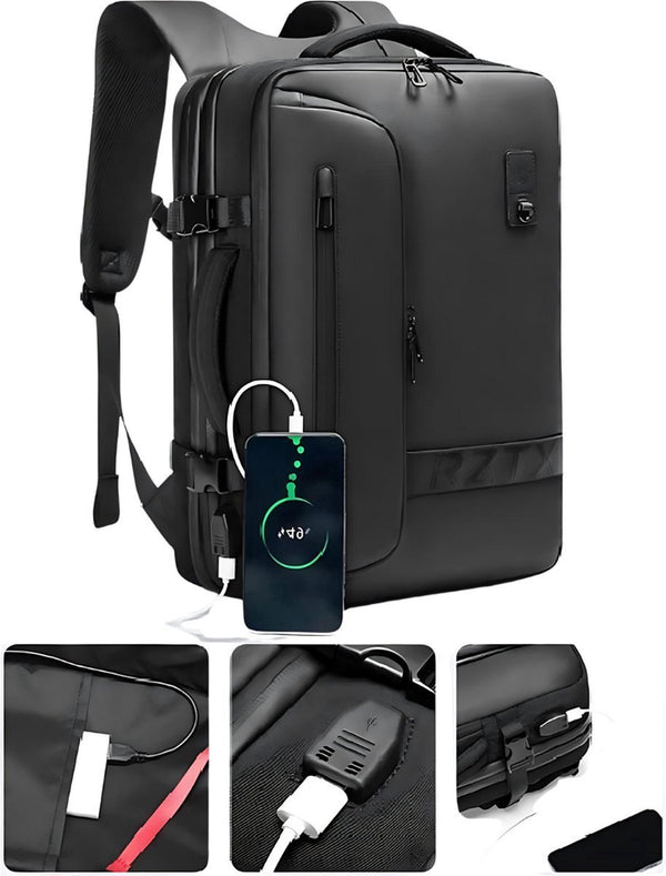 Vacuüm handbagage rugzak 60L met compressiesysteem en laptopvak 17.3 inch Zwart