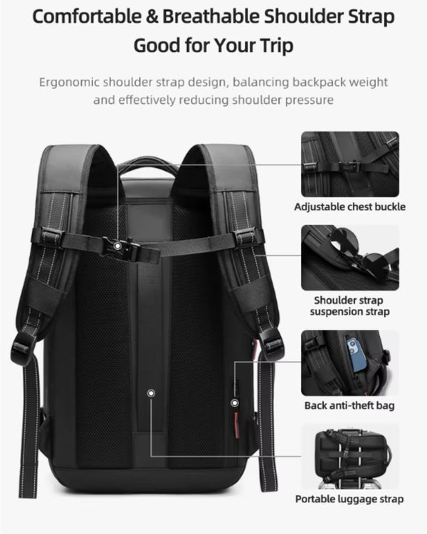 Vacuüm rugzak 60L met ingebouwde pomp, laptopvak 17 inch, waterafstotend polyester - 2 Varianten