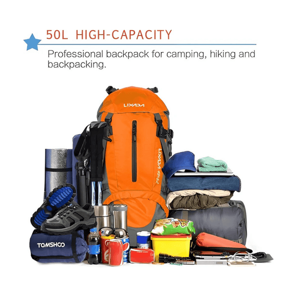 CarryQuest® - 50L Outdoor Rugzak - Nylon - Backpack Organizer - Wandelrugzak - Oranje