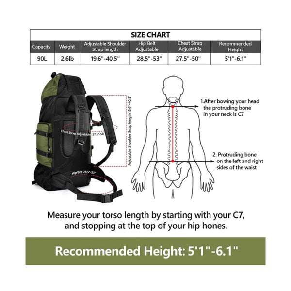 CarryQuest® - 90L - Waterdichte - Wandelen - Camping - Rugzak - Backpacks - 90 Liter - Zwart
